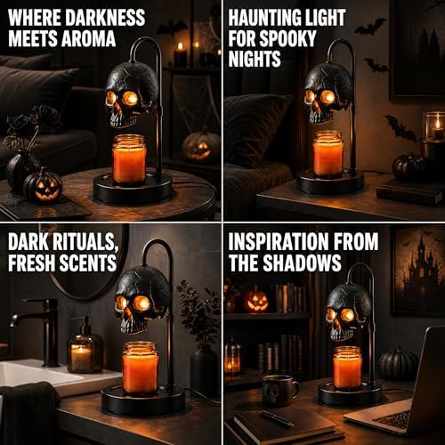 Skull Candle Warmer Lamp with Timer & Dimmer, Black Gothic Candle Warmer