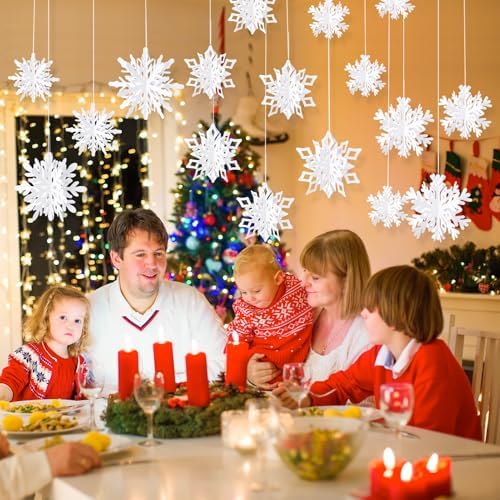 36 Pcs Christmas Hanging Snowflakes Decorations 3D White Paper Snowflakes Hanging Garland Winter Snowflake Ornaments for Christmas Tree Winter Wonderland Holiday New Year Home Party Decor