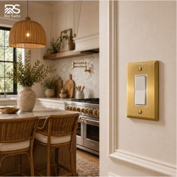 Rio Salto BRASS Gold Light Switch Cover Rocker Switch Plate Outlet Covers Brushed Gold 5 Pack Premium Wall Plate Cover