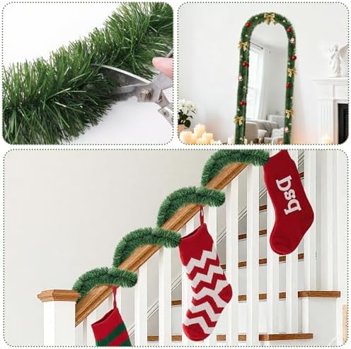 50Ft Green Christmas Garland for Decorations, Artificial Christmas Tinsel Greenery Outdoor Indoor Garlands, Straight Faux PVC Soft Garland for Stairs Railing Fireplace Window Mantle Home Party Decor
