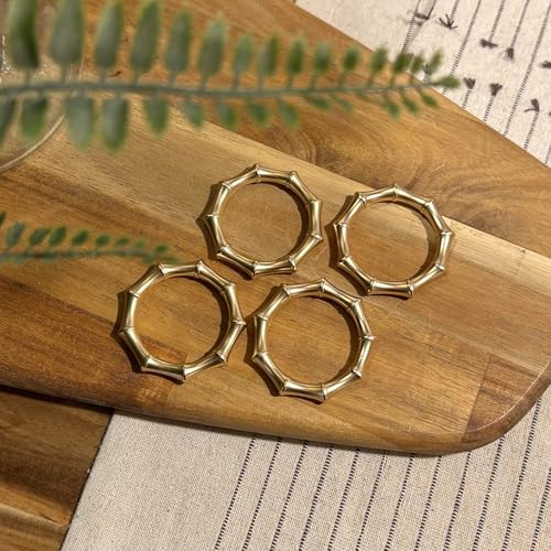 Matte Gold Napkin Rings，Bamboo Napkin Ring Set of 12 for Table Decor