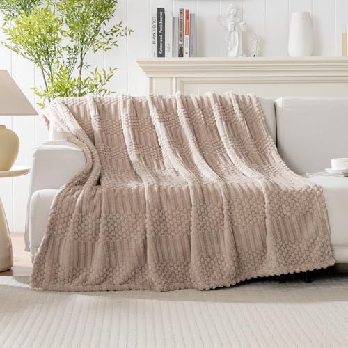 60x80 Inch Brown Twin Blanket - Soft & Fluffy Fleece, Neutral Tan Color, Cute & Aesthetic, Perfect for Sofa, Couch