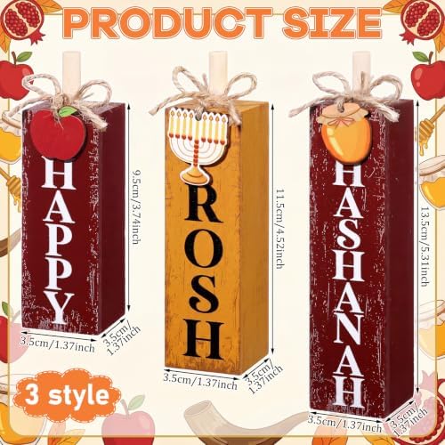 Redbaker 3 Pcs Happy Rosh Hashanah Table Decoration, Jewish New Year Decor