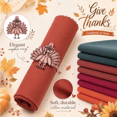 EBoot 16 Pcs Fall Thanksgiving Napkin Ring Set, Cute Turkey, Metal