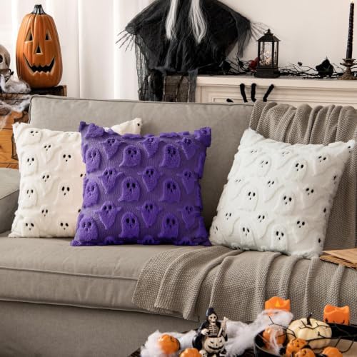 MIULEE Purple Halloween Pillow Covers Cute Ghost Decor Set of 2 18x18
