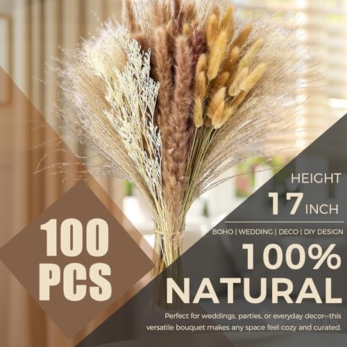Pampas Grass Decor, Dried Flowers Bouquet for Boho Home Farmhouse Decor