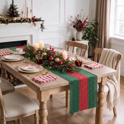 Artoid Mode Green Red Farmhouse Rustic Table Runner 12x48 Inch