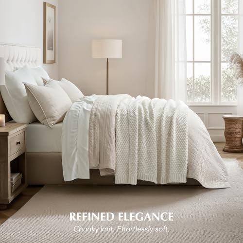 EVERGRACEHOME Chunky Chenille Knit Throw Blanket, 50 x 60, Bright White