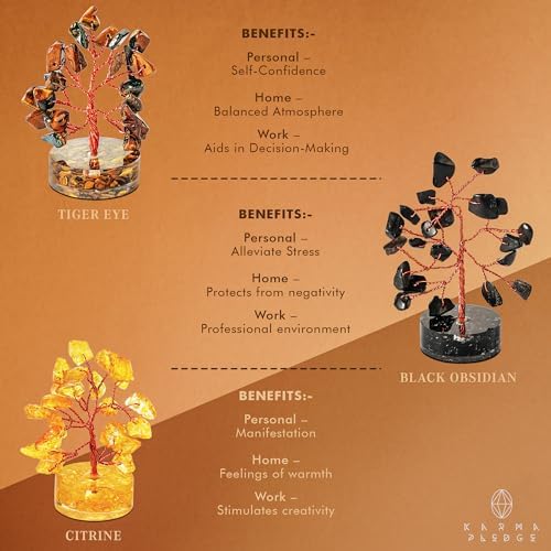 Set of 12 Crystal Trees Unique Birthday Gifts for Women, Mom & Dad, Orgone Base Handmade Reiki Healing Stones for Home