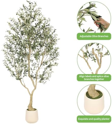 Realead 8ft Faux Olive Tree with Tall Exquisite Planter