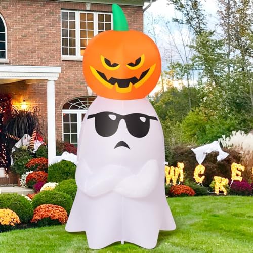 GOOSH 6.2 FT Halloween Inflatables Ghost with Pumpkin Outdoor Decorations Blow Up Yard with Built-in LEDs for Garden Lawn Indoor Party Decor