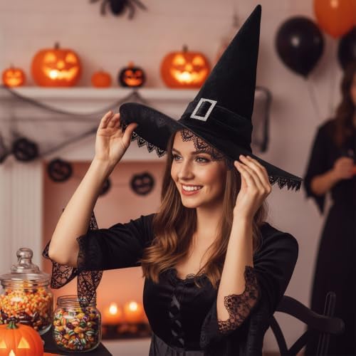 JUSTOTRY Witch Hat for Women - Halloween Women Costume Black