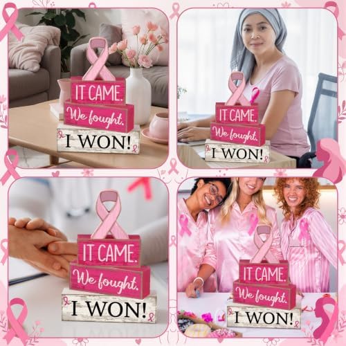 Lineshading 4 Pcs Breast Cancer Wooden Block Signs Farmhouse Decor