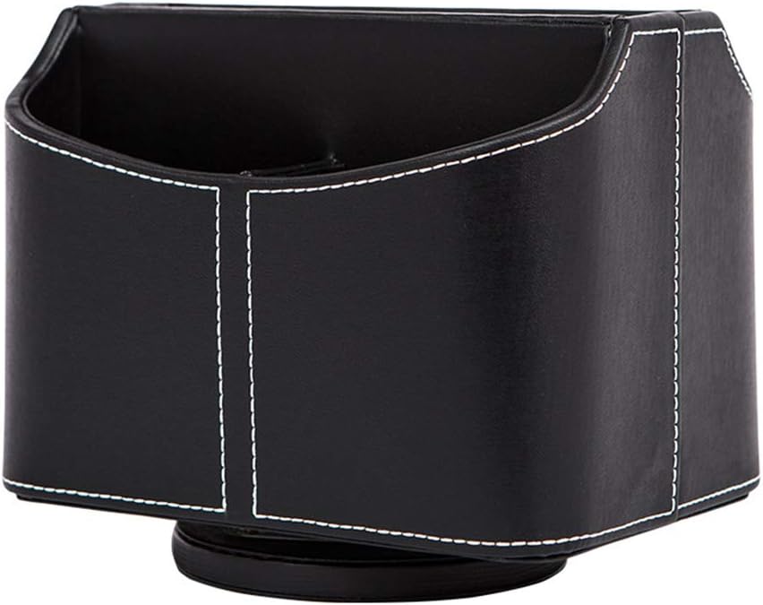 PU Leather Remote Control Holder Rotate 360 ​​degrees Desk Organizer Storage Box for Remote / Black