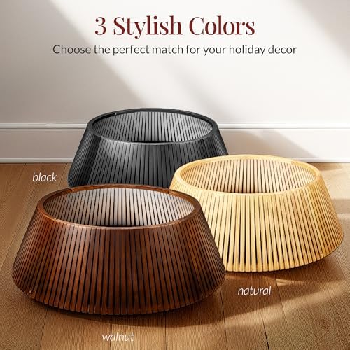 Best Choice Products Christmas Tree Collar, Solid Wood Slatted Tree Skirt Holiday Accessory for Home - Walnut