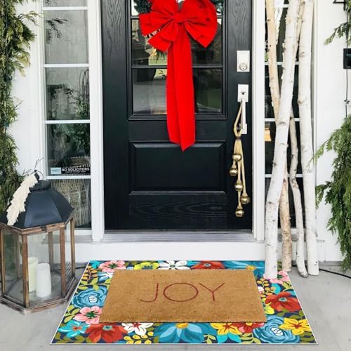 Front Door Mat Outside Entrance - 2x3 Colorful Botanical Floral Rug