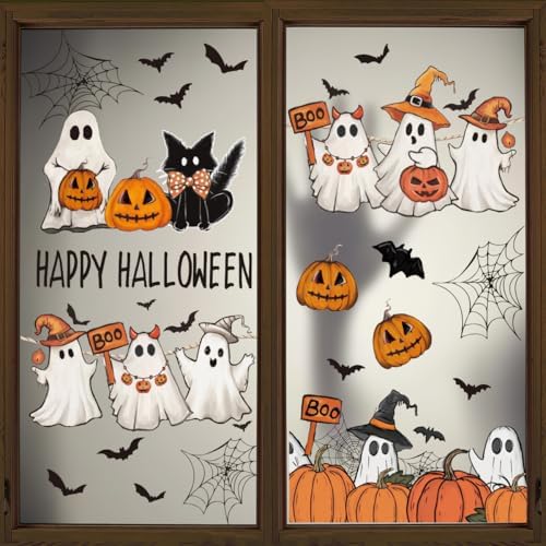 Horaldaily 28Pcs Fall Thanksgiving Window Clings, Ghost Pumpkin Cat Bat