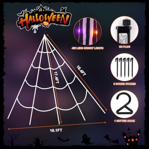 Halloween Decorations Spider Web Lights, 455 LED 16.4Ft Light Up Spider Web