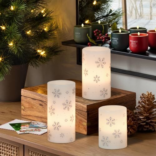 GenSwin Christmas Flameless Candles Battery Operated with Timer Snowflake