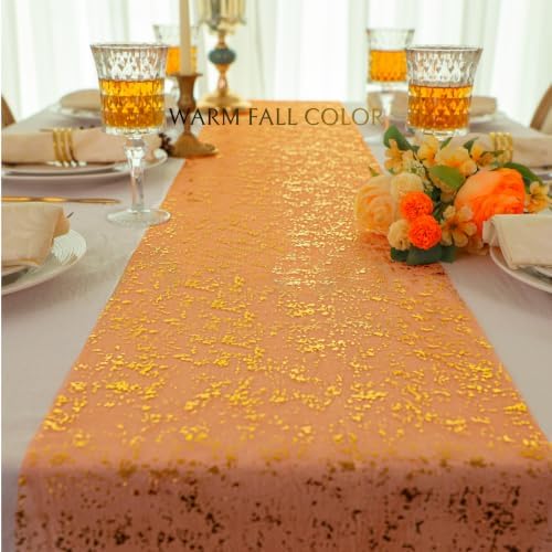 Snowkingdom 2Pcs Burnt Orange Gold Table Runner Fall Thanksgiving Decor