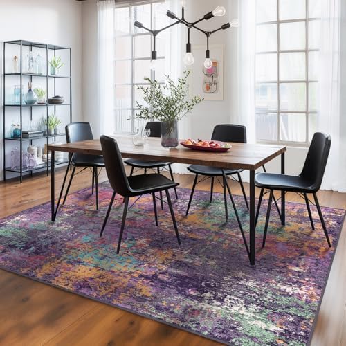 RELEANY Washable 6'x9' Abstract Area Rug for Living Room Purple Multi