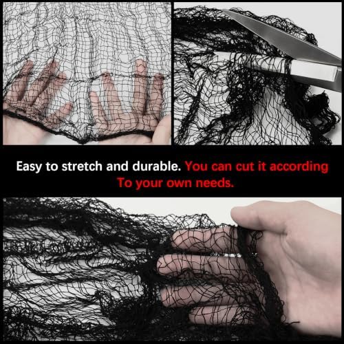 8 Pack Halloween Black Gauze Wall Decor,Outdoor Halloween Fake Spider Web Decorations Webbing,Cobwebs Mesh Spooky Fabric,30X72 in Black Cheesecloth for Haunted House Indoor Creepy Cloth (8, Black)