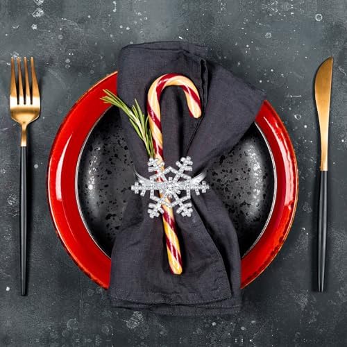 Patelai 24 Pieces Snowflake Napkin Rings Rhinestone for Holiday,Silver