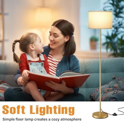 Ambimall 60'' Modern Floor Lamp with Shade, Tall Lamps for Living Room, Bedroom, Office, Dining Room, Beige Shade with