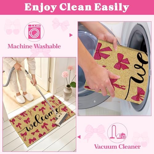 Pink Bow Doormat Welcome Entrance Bowknot Door Mat Outdoor Rug Front Door