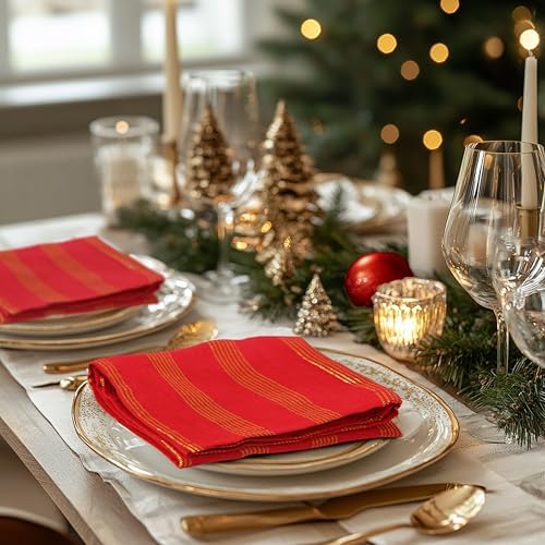 COTTON CRAFT Christmas Cloth Napkins - Set of 12 Cotton Dinner Napkins