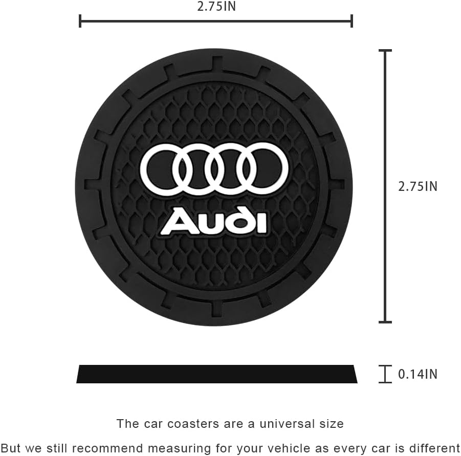 Car Cup Holder Coaster for Audi Recessed Silicone Cupholder / Black-cup-0004 / 2.75 Inch / Set of 2