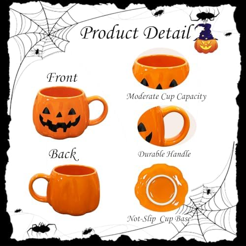 HS&ROXIN Halloween Mug Novelty Pumpkin Mug 3D Cute Ceramic Cup Halloween Coffee Cup Spooky Fall Decor and Christmas Birthdays Perfect Gifts for Kids and Adults Men Women (Orange)