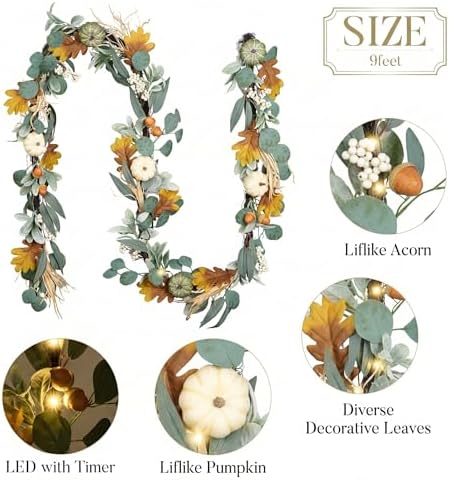 Valery Madelyn 9ft Fall Garland for Mantle with Pumpkins
