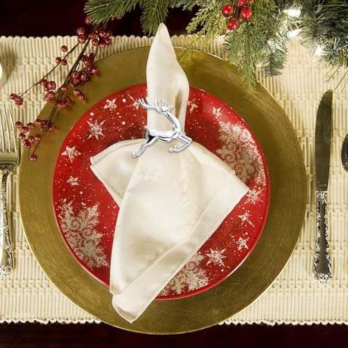 ZeeDix Christmas Silver Reindeer Napkin Rings Set of 24 for Table Decor
