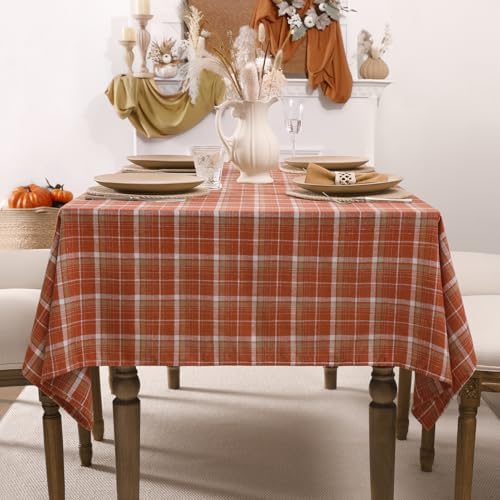 Romanstile Fall Checkered Tablecloth Rectangle, 54 x 108 Inch, Orange
