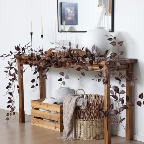 Mizii 2 Strands Artificial Vines Garland 72" Fake Vine with Silk Burgundy Leaves Faux Hanging Plants Greenery Decoration for Outdoors Indoor Room Mantle Table Centerpieces Fall Decor (Burgundy)