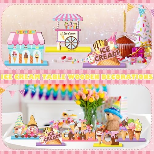 Marsui 12 Pcs Summer Ice Cream Wood Table Decor, Tiered Tray Signs