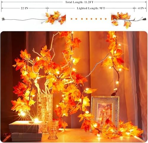 Fall Decorations for Home 9FT Plug in Fall Lights with 50 Orange Incandescent Bulbs UL Certified Connectable Lighted