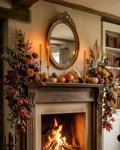 Homemory 6 Pcs Real Wax Flameless Taper Candles, 9.6 inch Dripping Orange LED Candlesticks with Flickering Flame, Battery Operated with Remote and Timer for Autumn Home Window and Table Decor