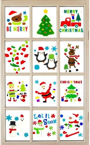 Christmas Window Gel Clings Stickers for Glass & Mirrors, 6 Reusable Sheets