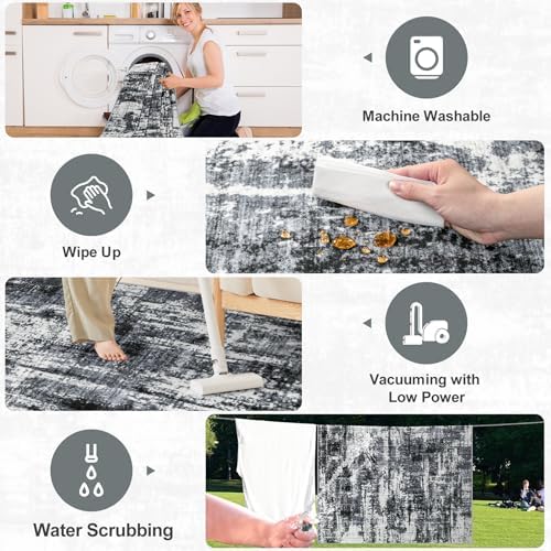 PLHXFR 9x12 Area Rug Living Room: Modern Abstract Washable Carpet Black