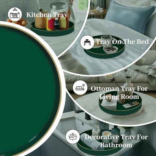 MAONAME 13" Dark Green Decorative Tray, Round Serving Tray with Handles