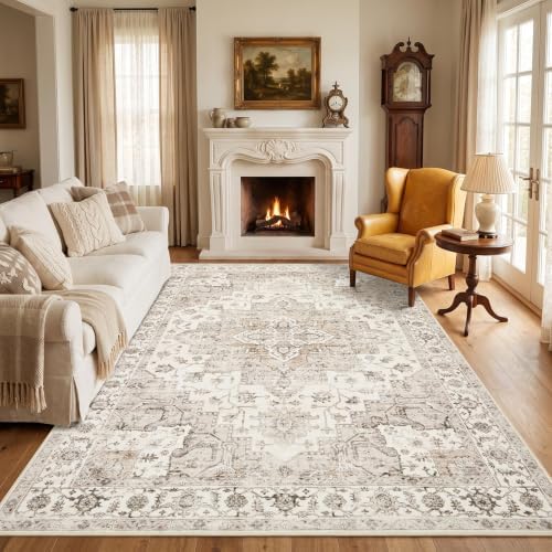 Garvee 6x9 Washable Area Rug Vintage Boho Beige Living Room Rug Non Slip