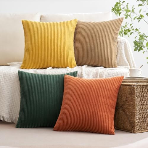 MIULEE Fall Corduroy Decorative Throw Pillow Covers Green-Rust 20x20
