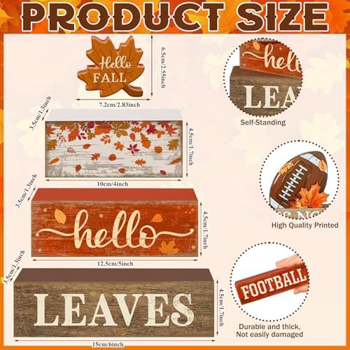 Moucuny 5 Pcs Fall Table Decoration Wooden Block Signs Tiered Tray