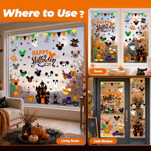 Halloween Window Clings, 7 Sheet Cute Themed Pumpkin Spider Halloween Party