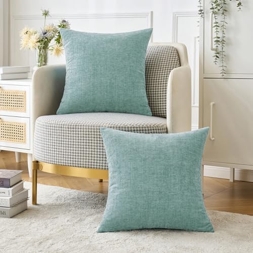 MIULEE Soft Chenille Throw Pillow Covers Aqua Green 16x16 Inch Pack of 2