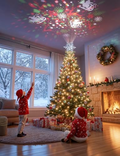 DG-Direct Christmas Tree Topper with 6 Rotating Projection Patterns, Silver