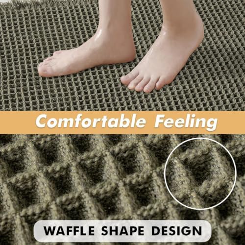 MIULEE Set of 2 Waffle Bathroom Runner Rugs Green 2'x5'(24"x60")
