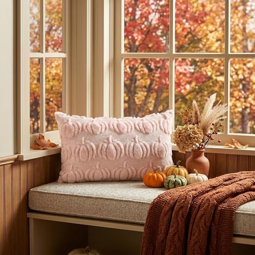 AVOIN colorlife Pink Fall Pumpkin Throw Pillow Covers 12x20 Inch
